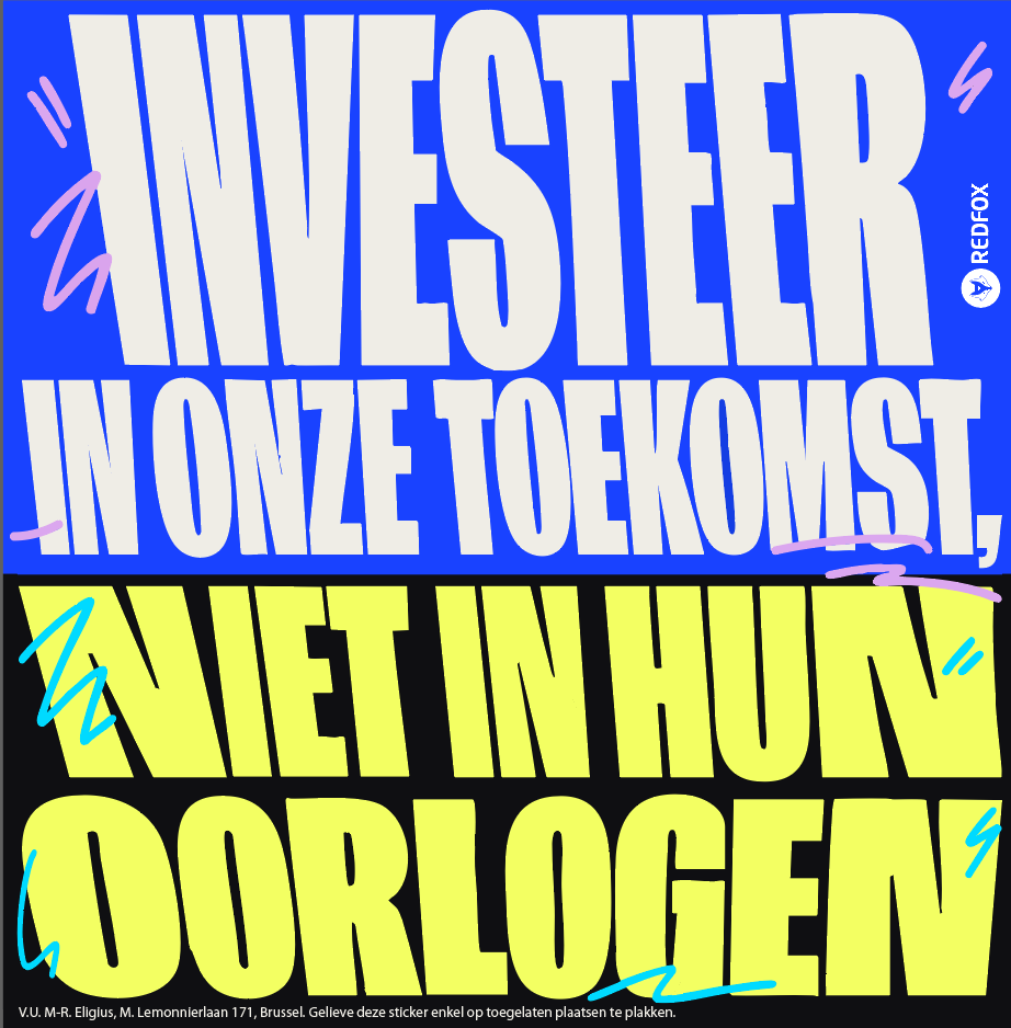 Investeer in onze toekomst, niet in hun oorlogen - Stickerpack (20st)